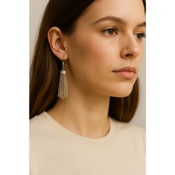 Statement Silver Chain Tassel Dangle Earrings Bold Drop Style - Picture 1 of 4
